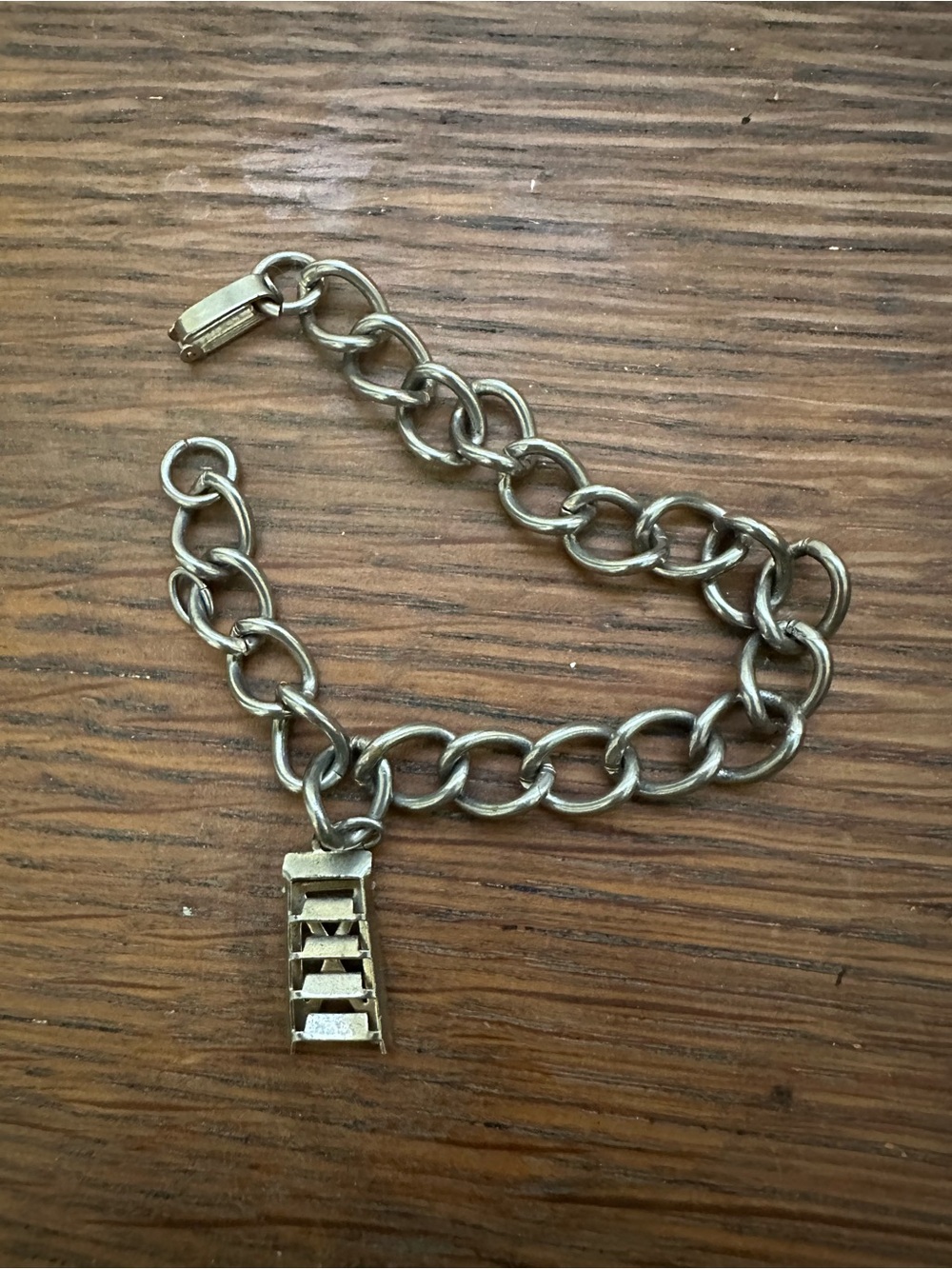 Vintage 1970s citrus ladder charm Silver Oval Link Chain Bracelet Lobster Clasp
